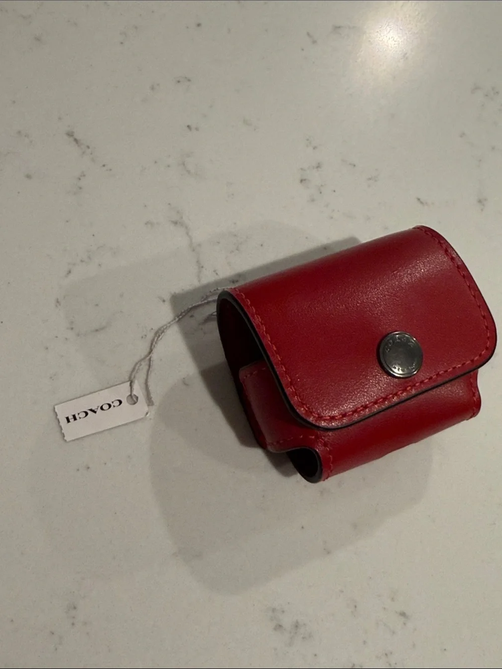 Coach Red Leather AirPods/ Earbud Case with Snap Closure